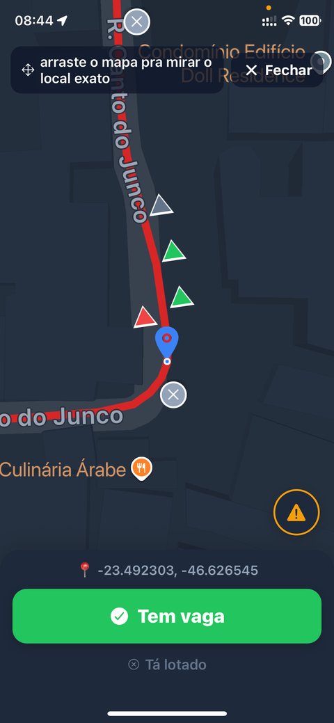 Tela do mapa grande com a mira para marcar a vaga no ponto exato
